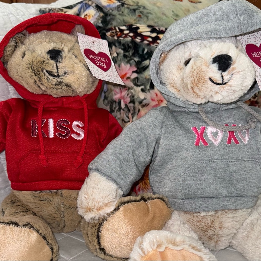 Charming Valentine's Day Hoodie Bears DUO - Red & Gray SOLD OUT